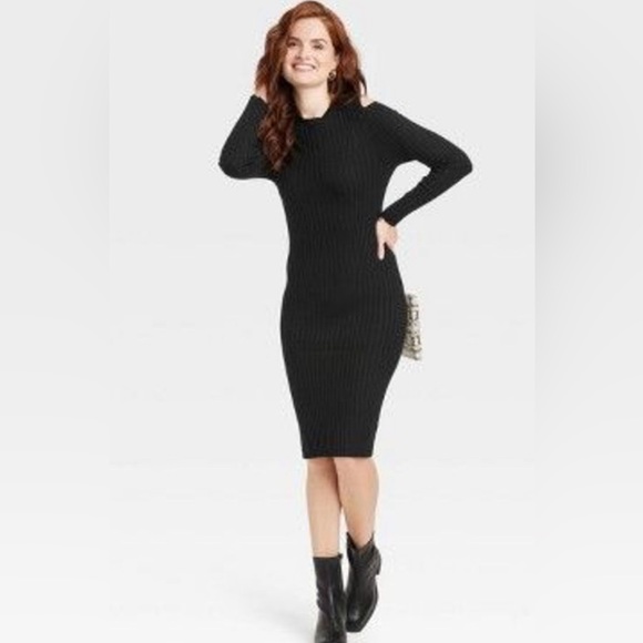 NWT Women's Long Sleeve Sweater Dress - A New Day Black M - Picture 2 of 5